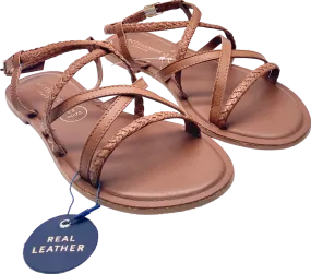 Accessorize Brown Plaited Leather Sandals Tan UK 7 EU 40 👠