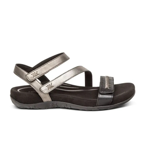 Aetrex Women's Gabby Adjustable Quarter Strap Sandal Black