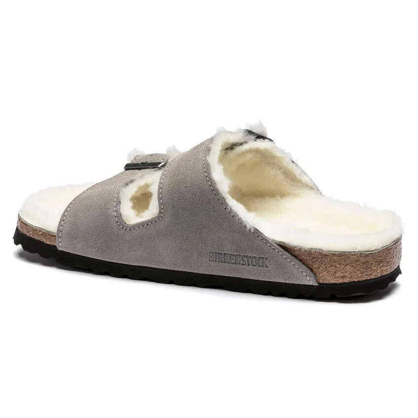 BIRKENSTOCK Women's Arizona Shearling Suede Leather (Stone Coin - Regular Fit)