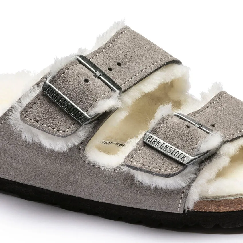 BIRKENSTOCK Women's Arizona Shearling Suede Leather (Stone Coin - Regular Fit)