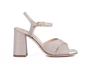 Block Heel Leather Sandals, Shiny Metallic Gold