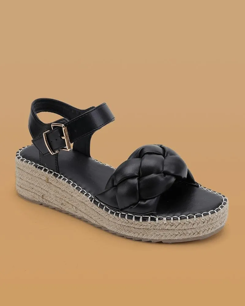 Braided Strap Adjusting Buckle Platform Sandals