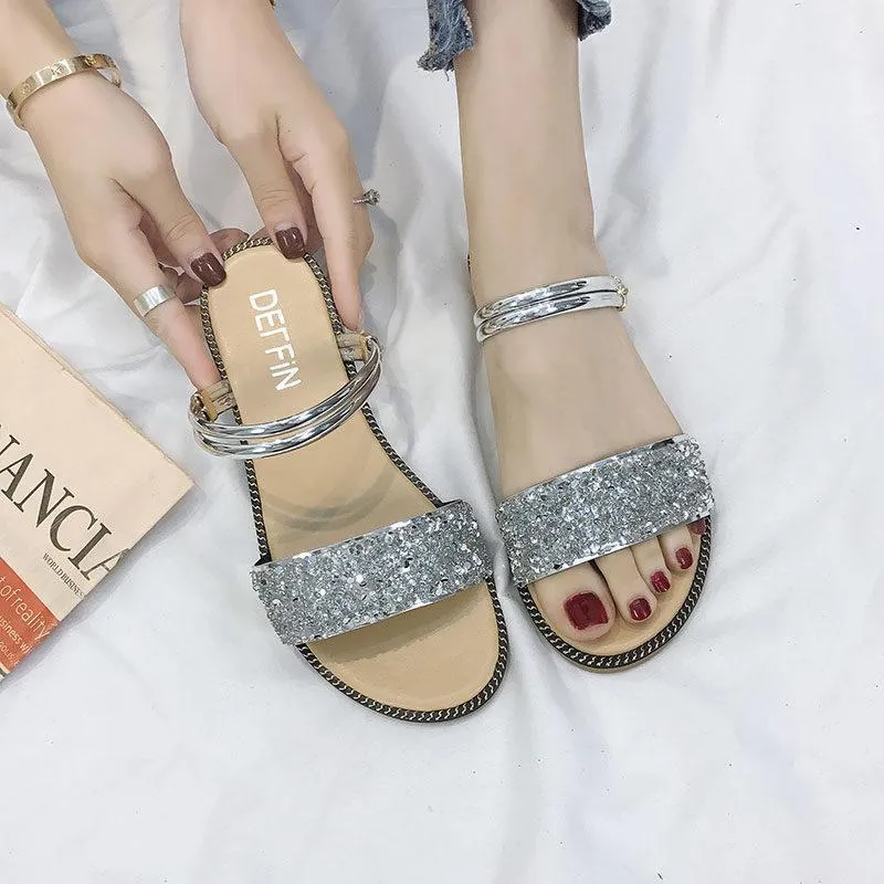 Chain Trim Sparkle Strap Sandals