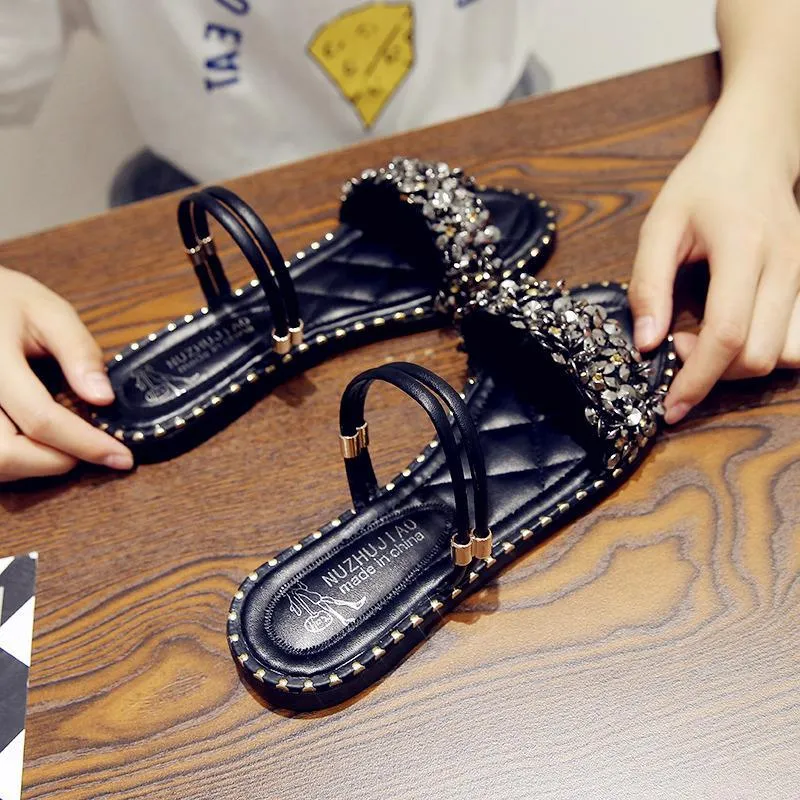 Chain Trim Sparkle Strap Sandals