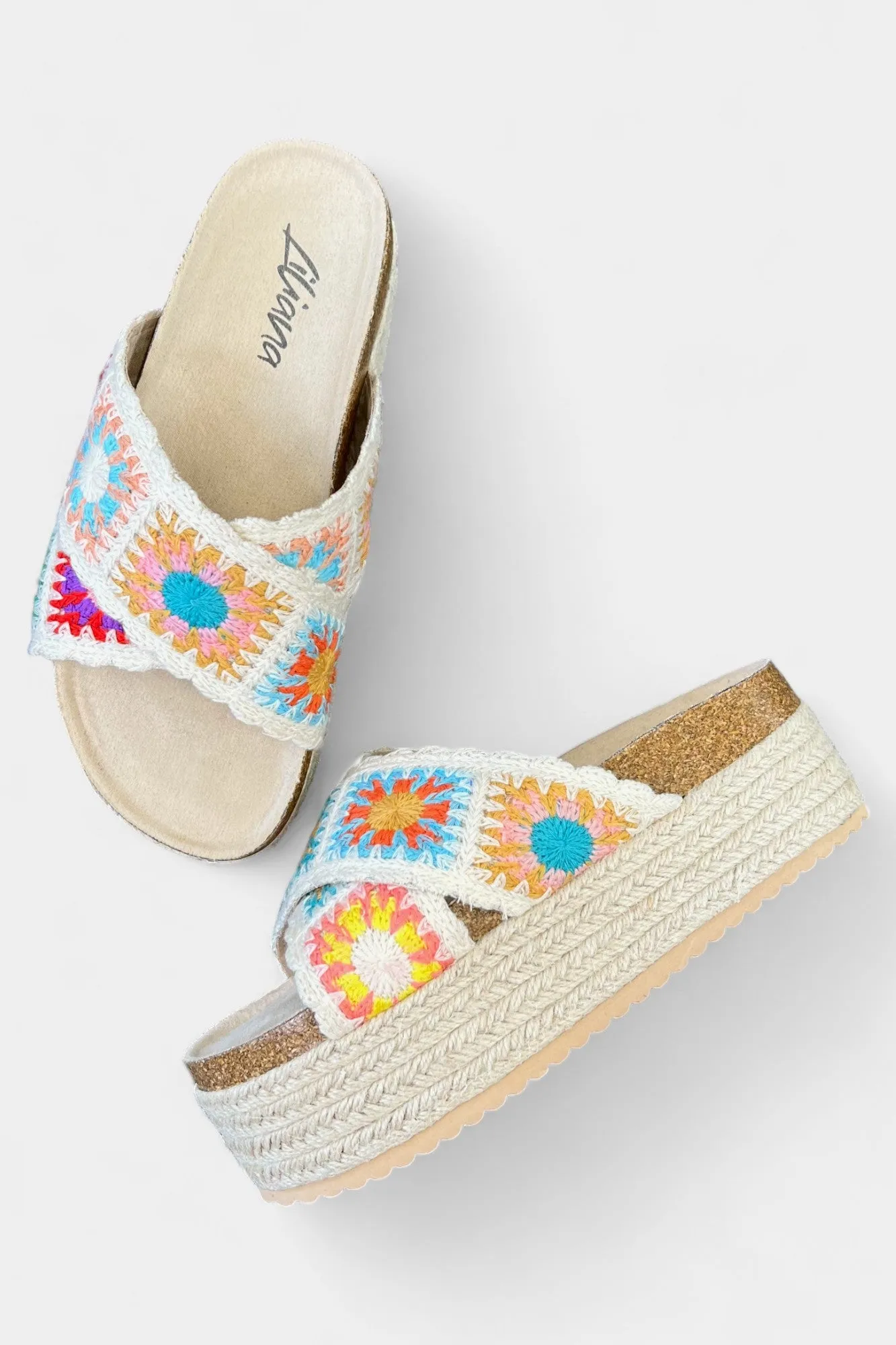 Cream Floral Crochet Platform Sandals