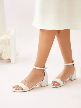 CUCCOO CHICEST Fashionable White Ankle Strap Chunky Heel Sandals For Women