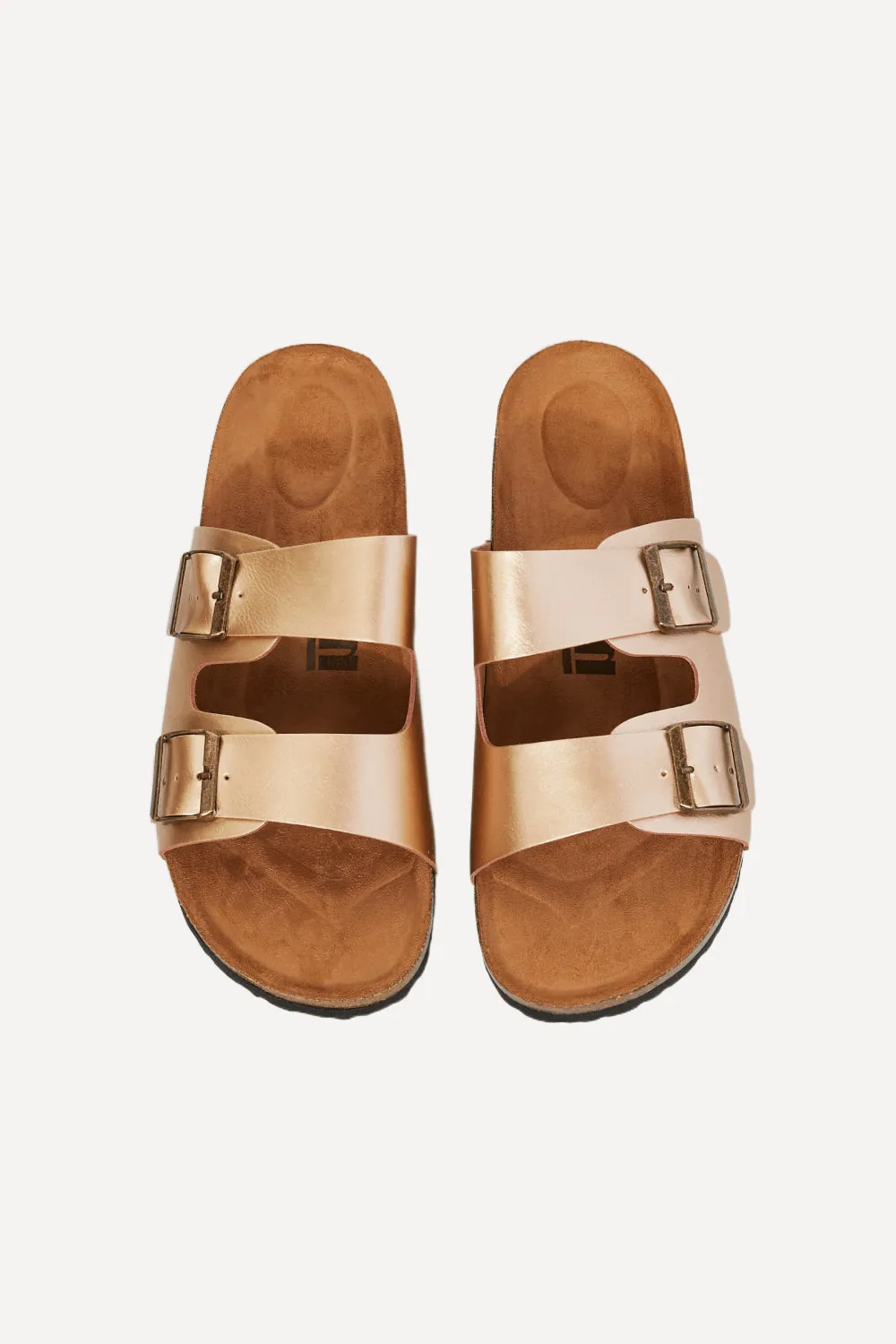 Double-Banded Slide Sandal in Gold