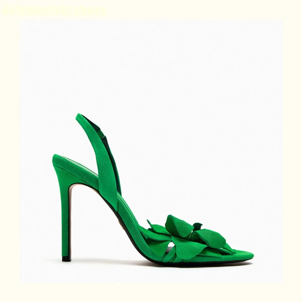 Elegant Crystal-Embellished Sheepskin Heel Sandals in Green/Pink Floral