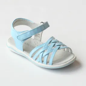 FINAL SALE - L'Amour Girls J410 Patent Blue Crisscross Sandals