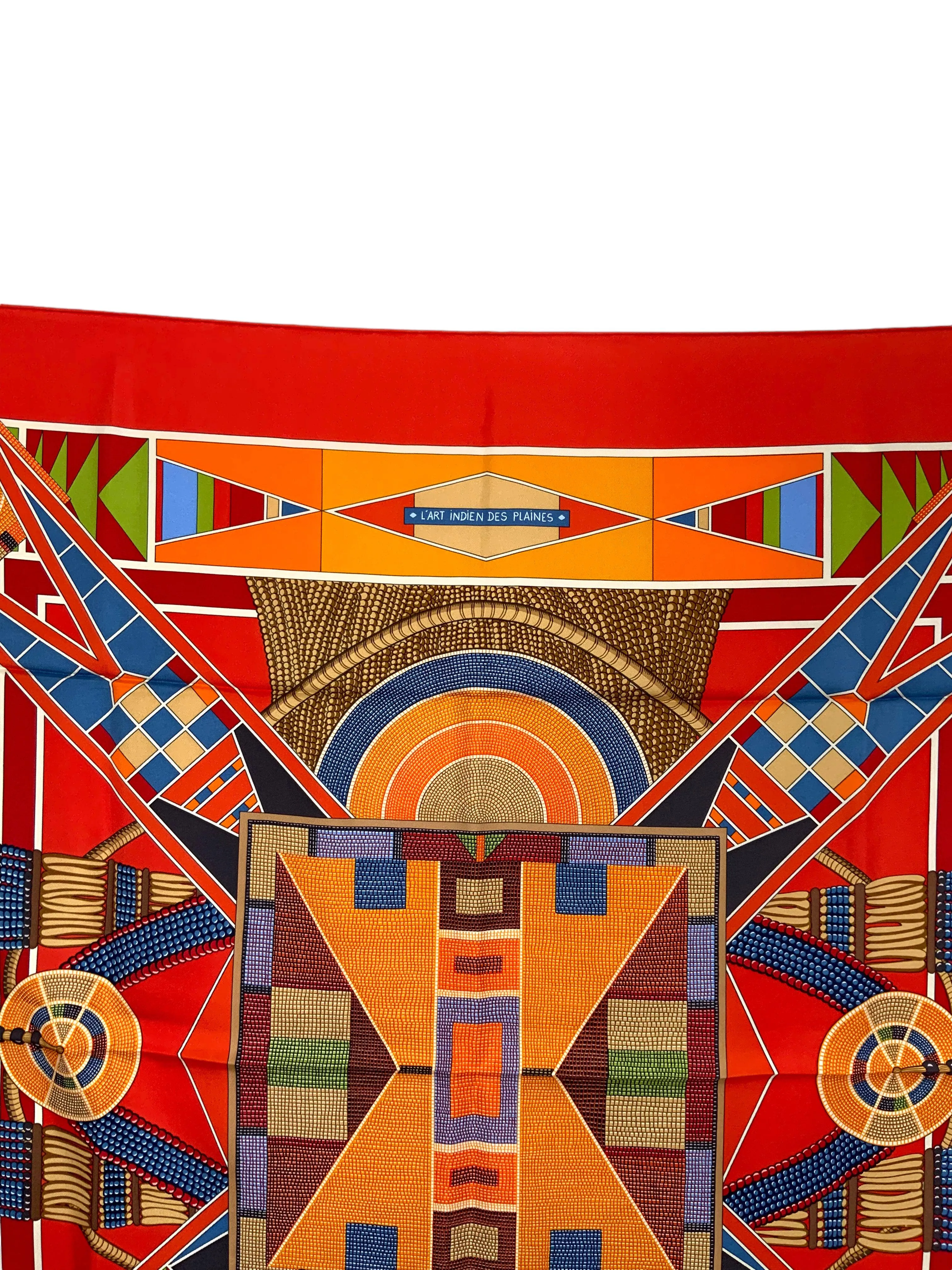 HERMES L'Art Indien des Plaines Silk Scarf 90