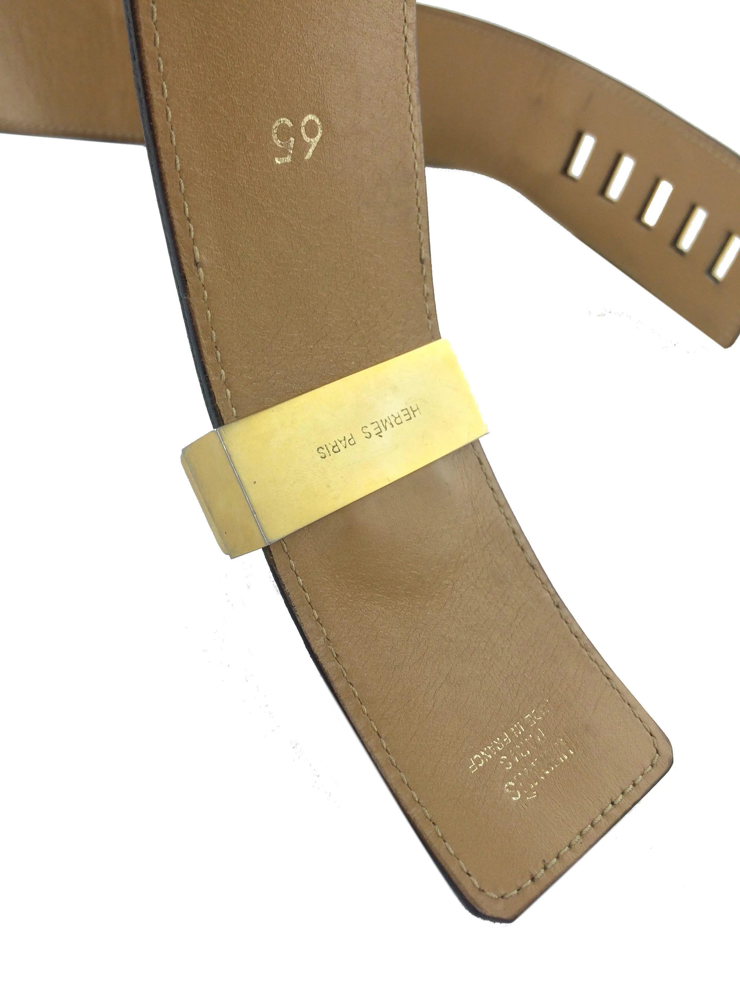 Hermes Leather Gold Plated Collier de Chien Belt Size 65