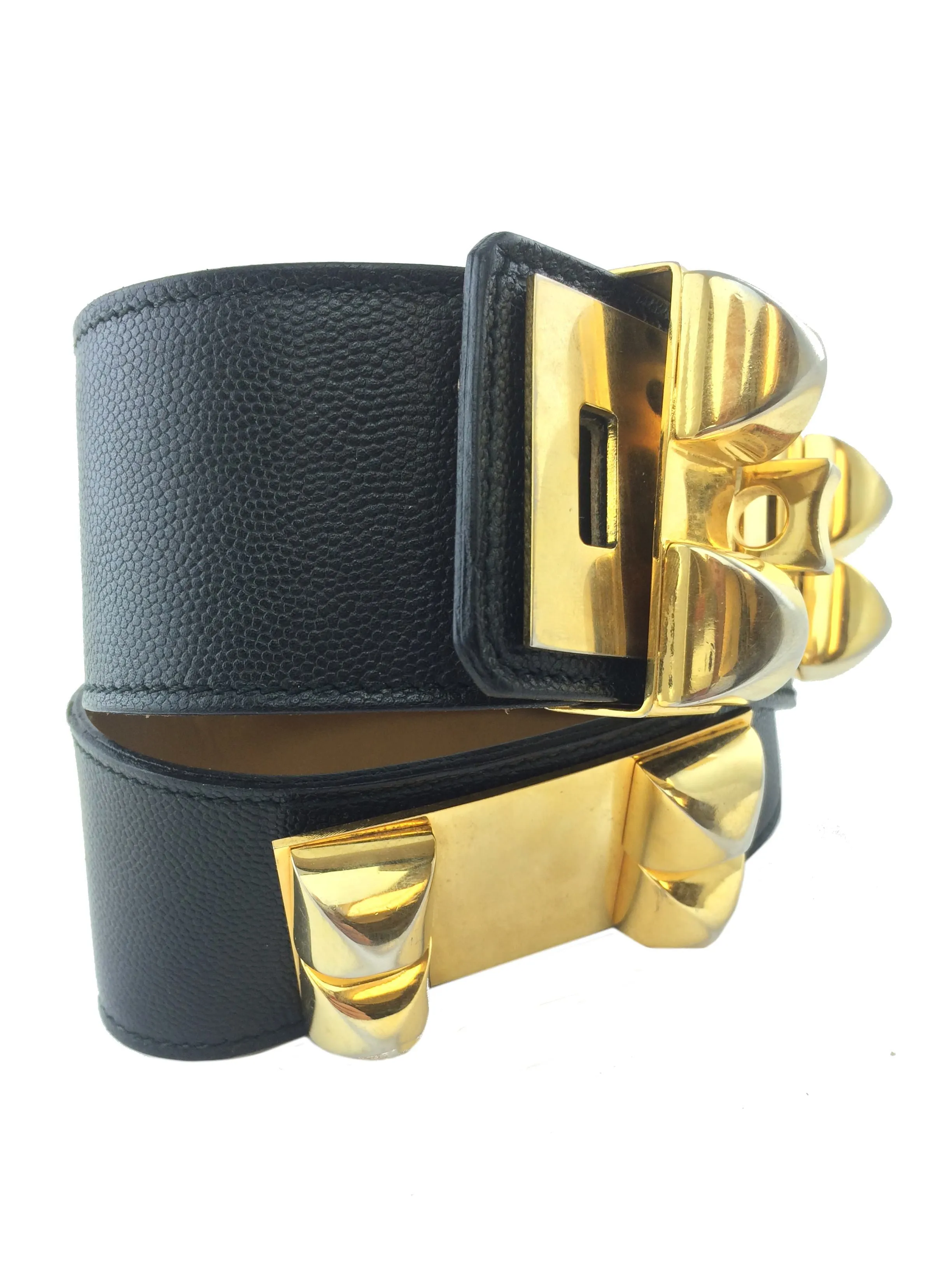 Hermes Leather Gold Plated Collier de Chien Belt Size 65