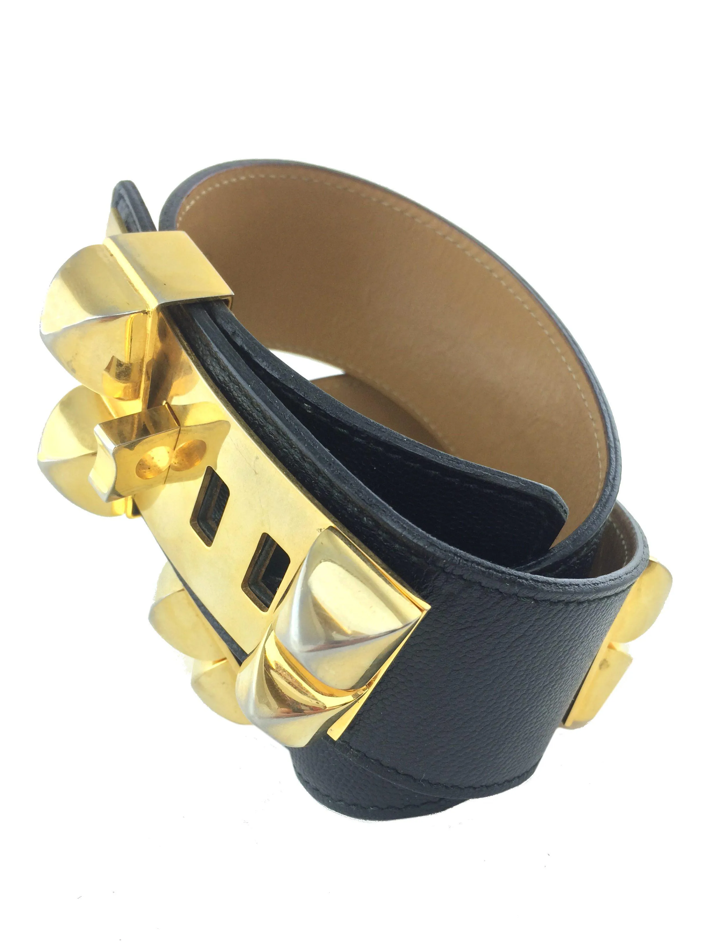 Hermes Leather Gold Plated Collier de Chien Belt Size 65