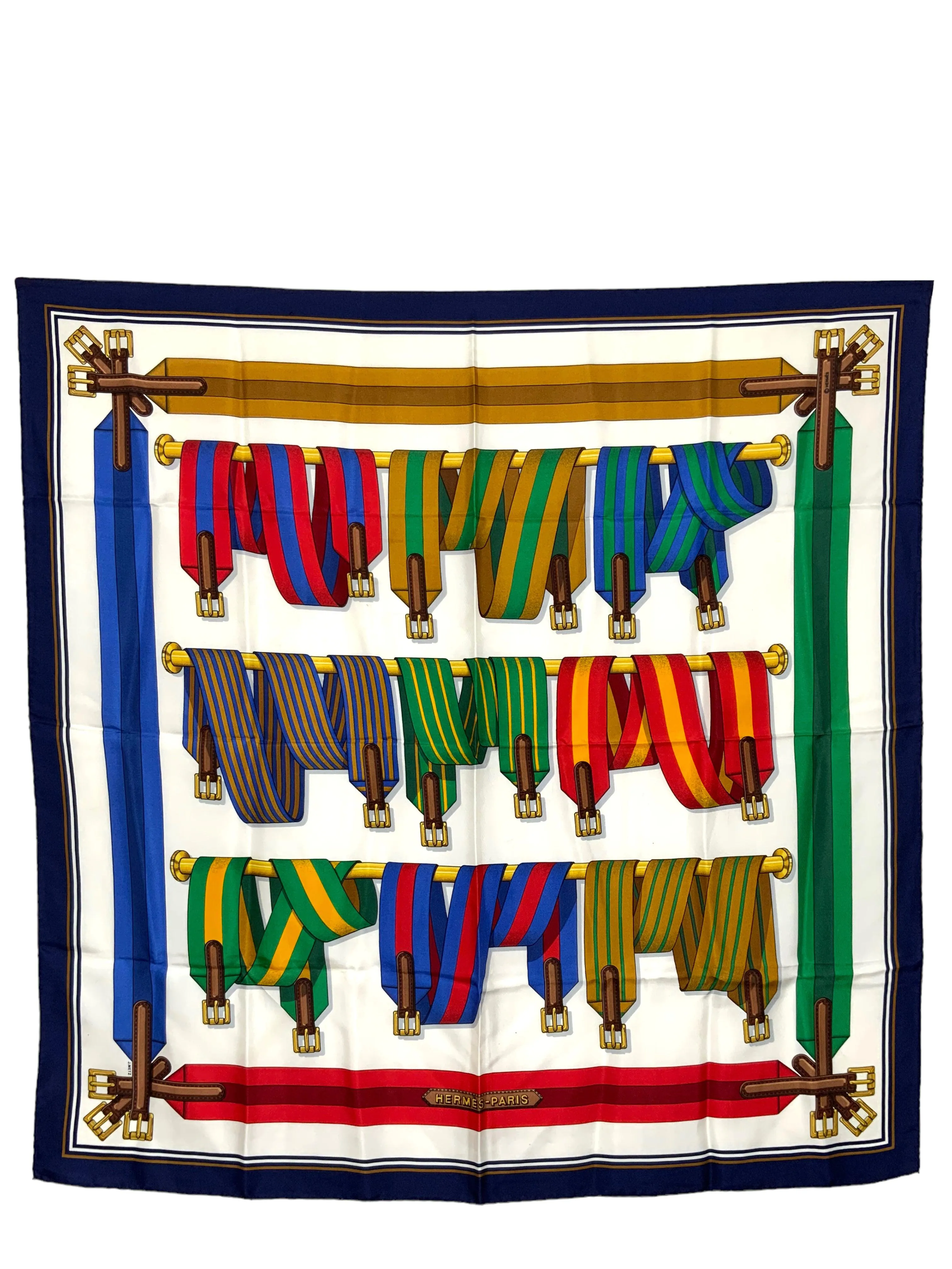 HERMES Les Sangles Silk Scarf 90