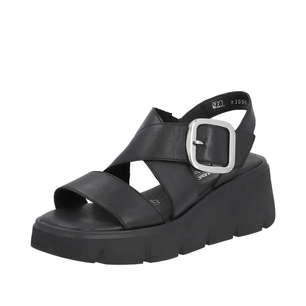 Ladies Evolution By Rieker Sandals Black Chunky Platform W1550-00