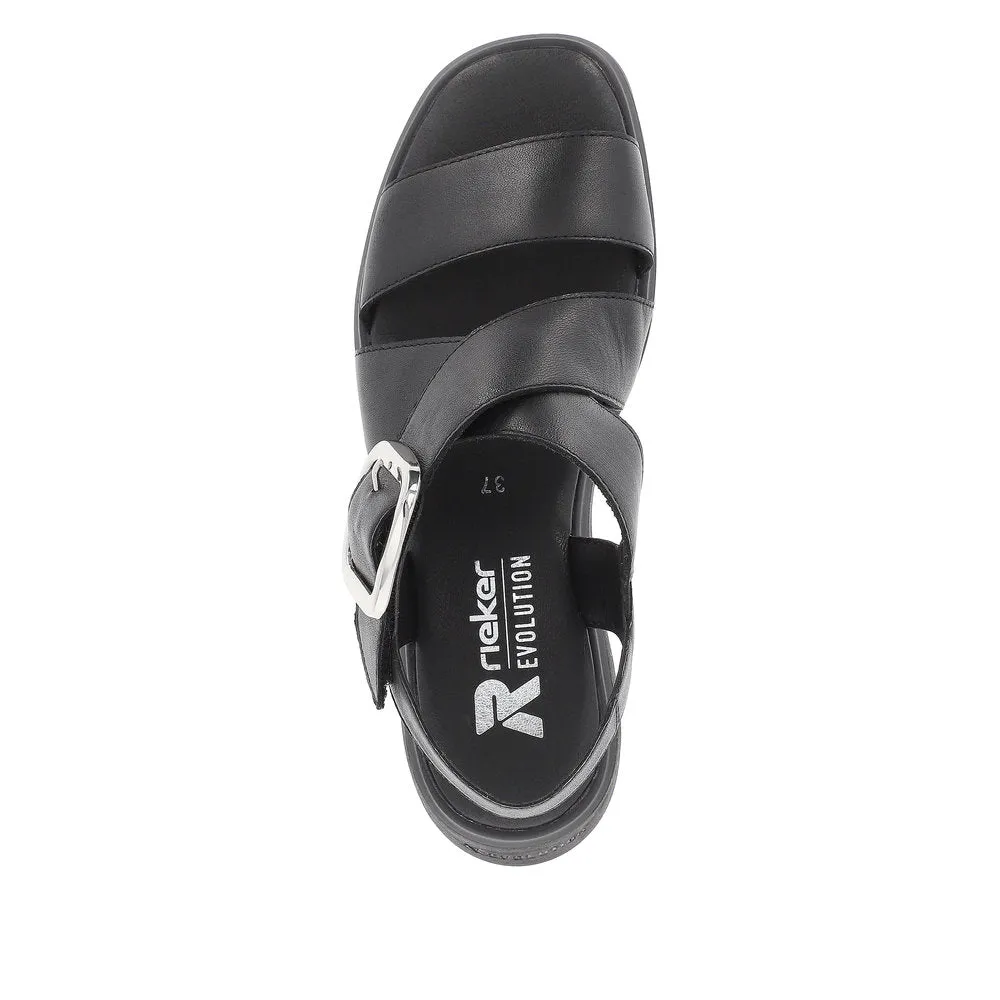 Ladies Evolution By Rieker Sandals Black Chunky Platform W1550-00