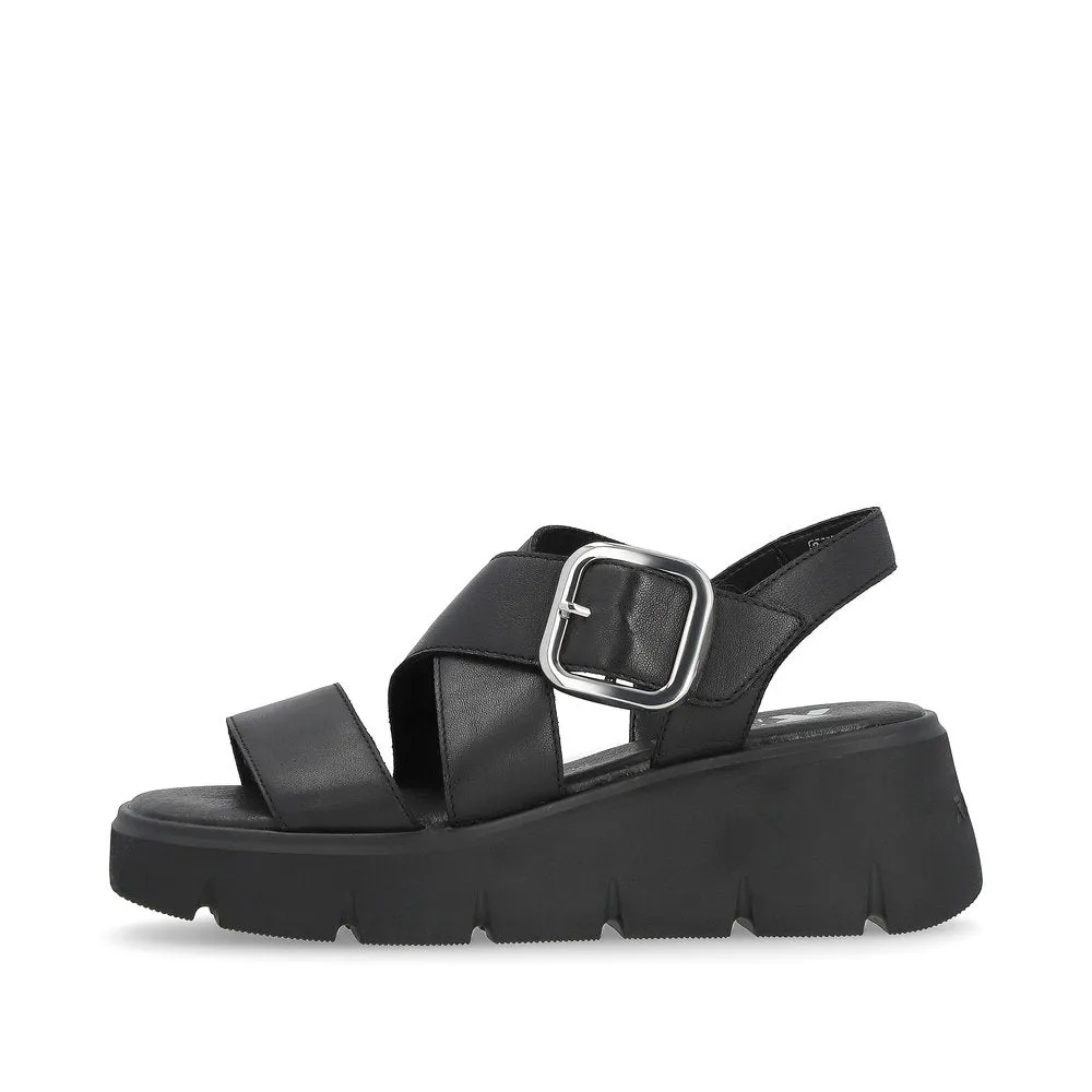 Ladies Evolution By Rieker Sandals Black Chunky Platform W1550-00