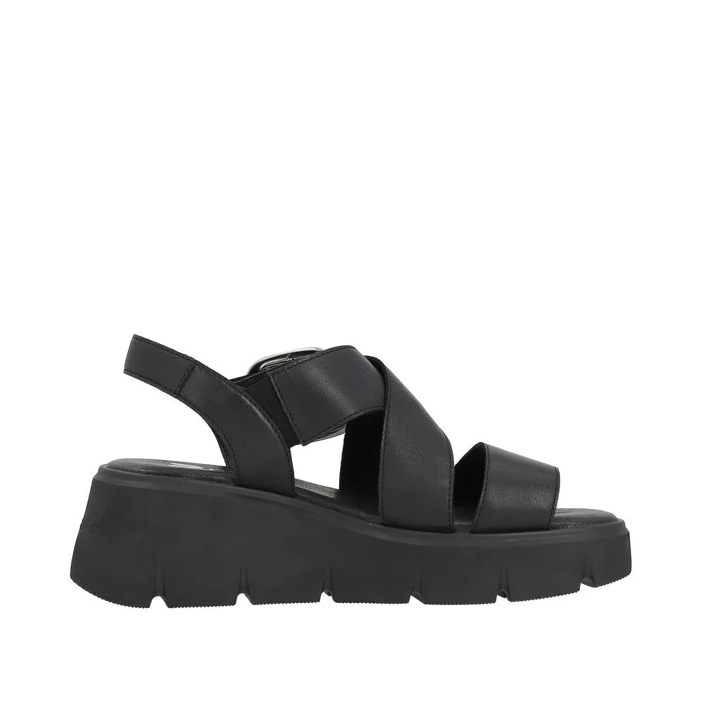 Ladies Evolution By Rieker Sandals Black Chunky Platform W1550-00