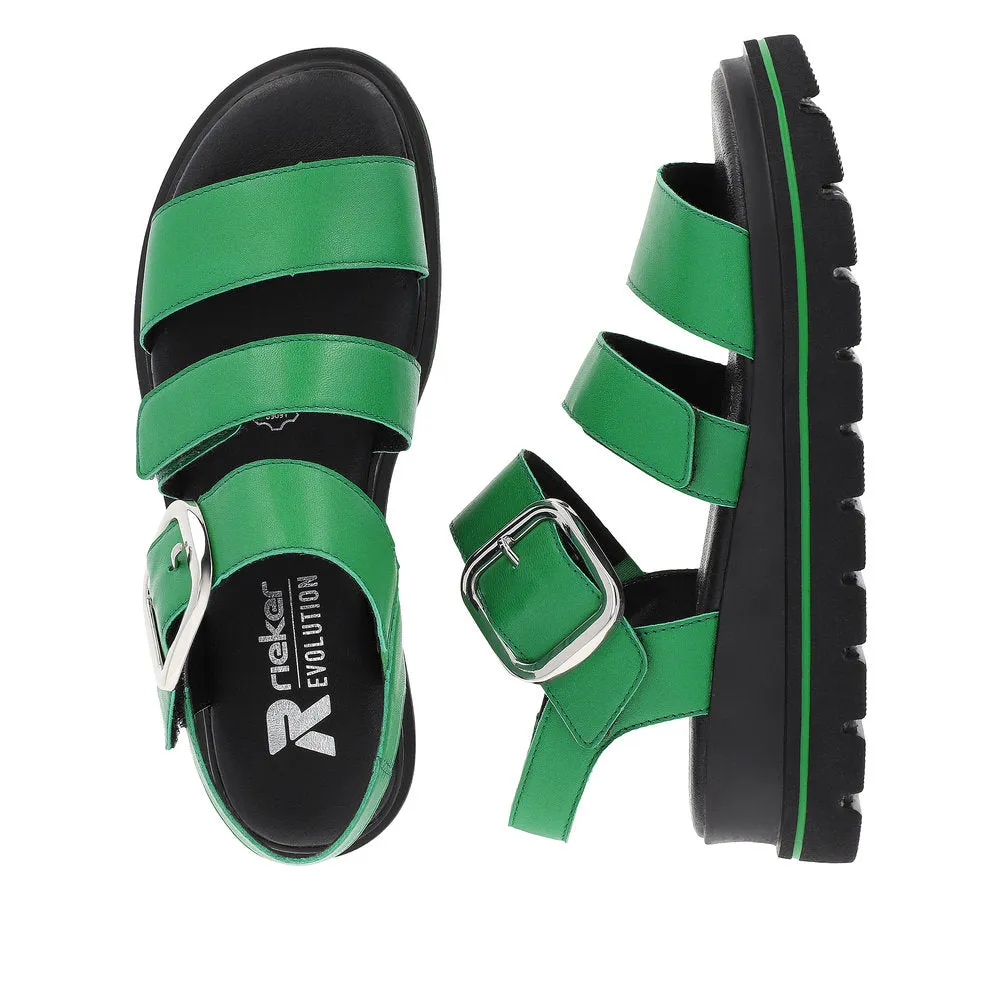 Ladies Evolution By Rieker Sandals Green Chunky Platform W1650-52