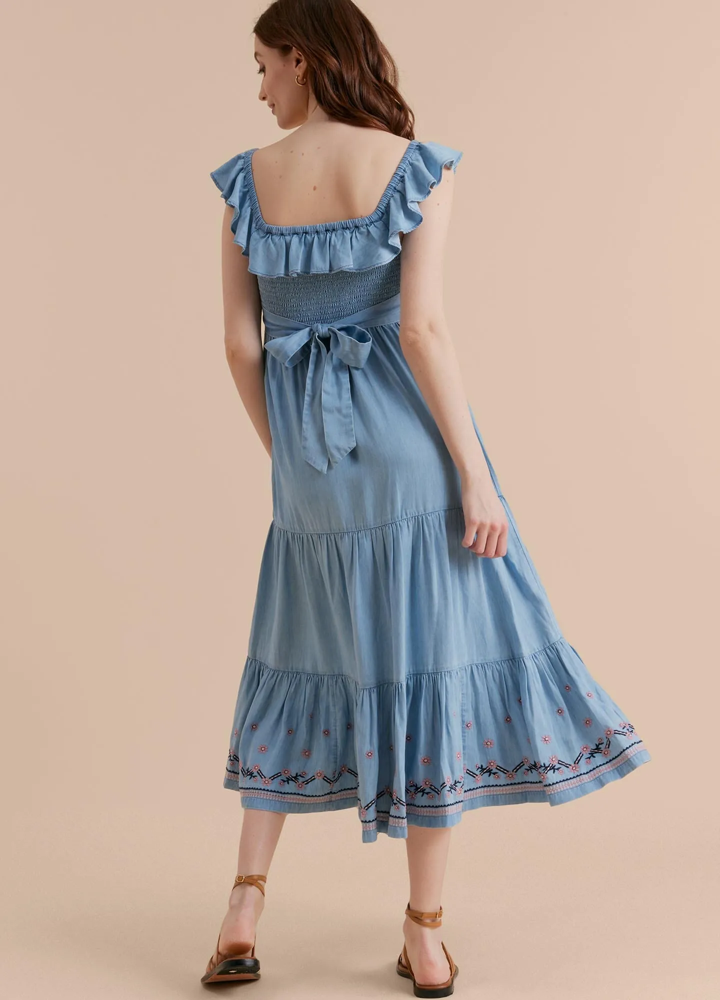 Ruffle Smocked Midi Dress