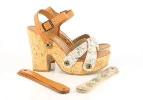 Sara Cork Pack - Camel, Floral Brown, White Snake Straps