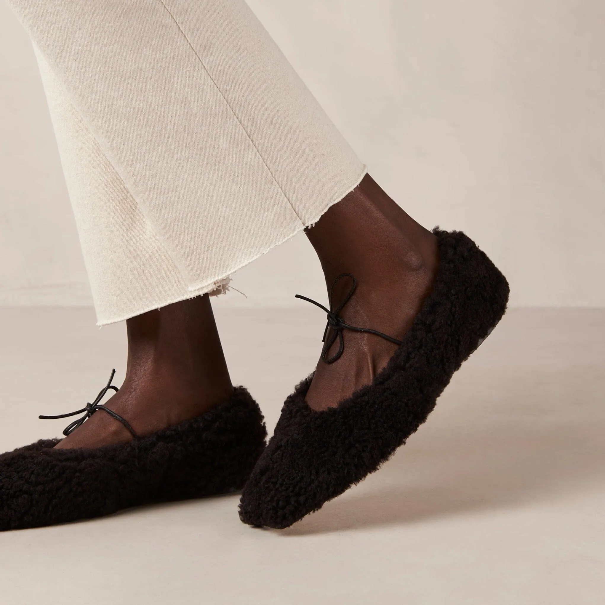 Sway Furry Coffee Brown Leather Ballet Flats