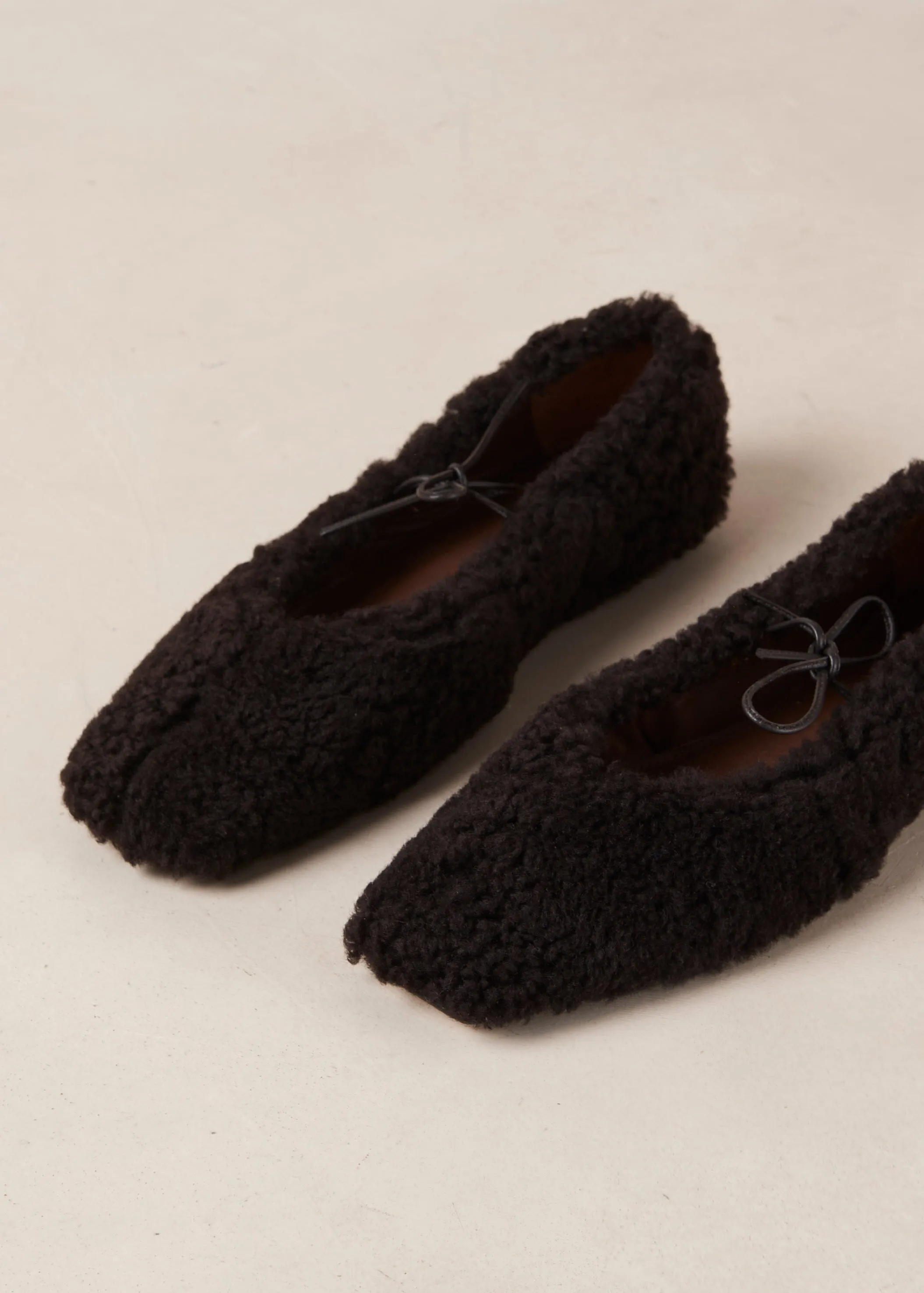 Sway Furry Coffee Brown Leather Ballet Flats