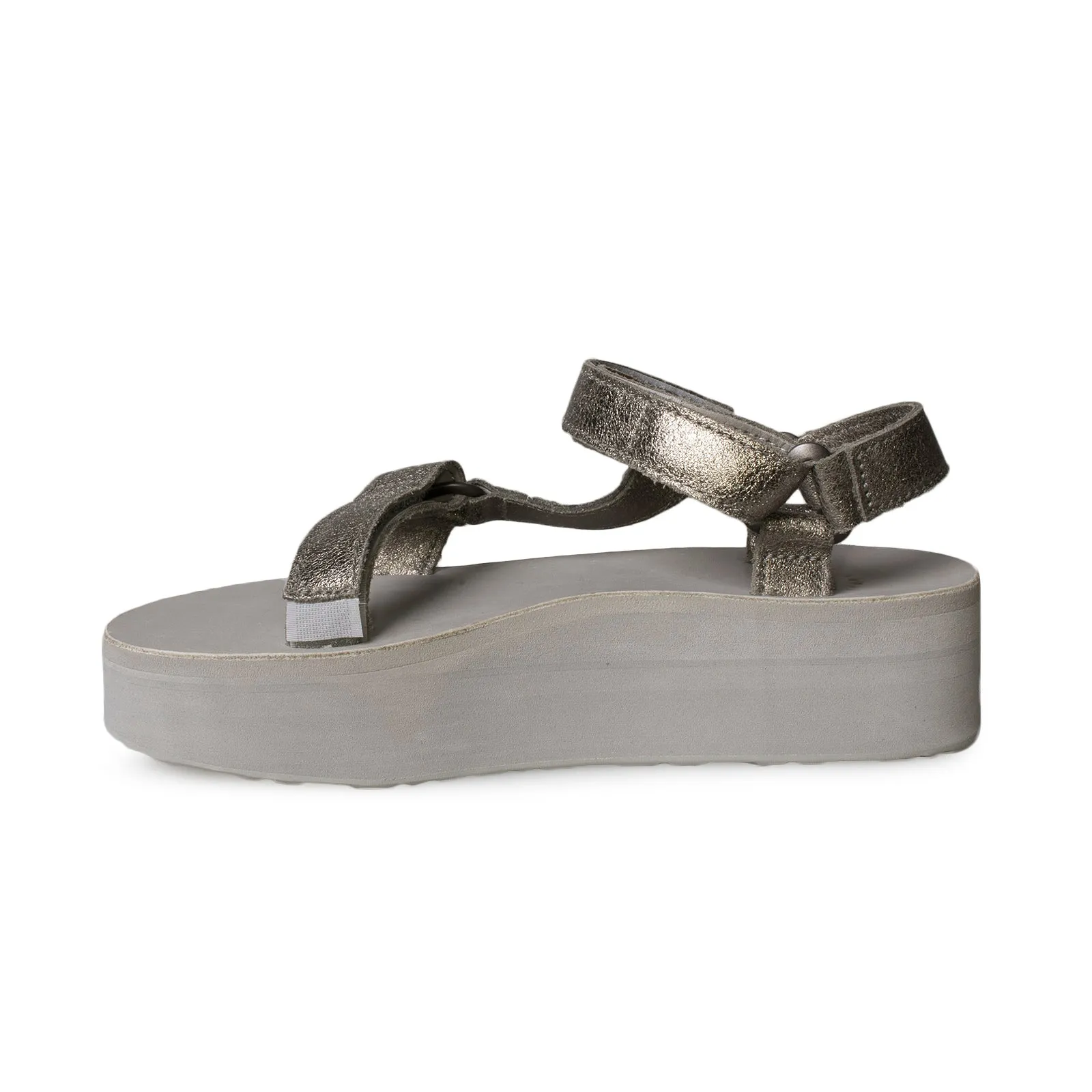 Teva Flatform Universal Leather Metallic Pewter Sandlas - Women's