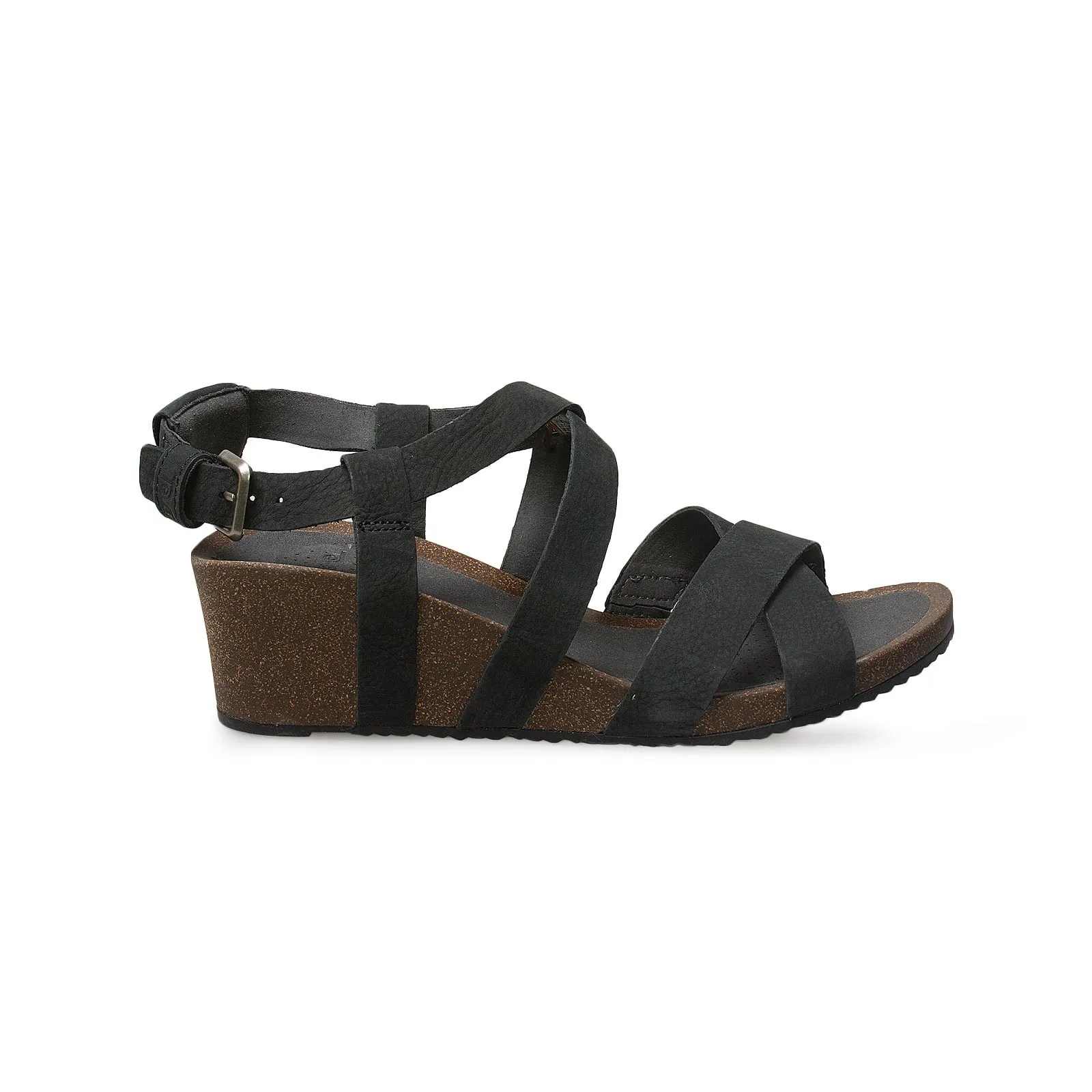 Teva Mahonia Wedge Cross Strap Black Sandals - Women's