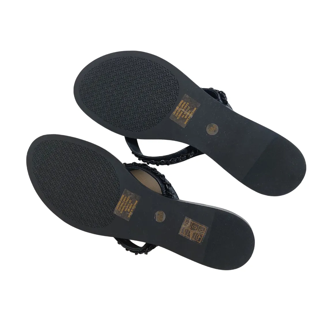 Tory Burch Black Leather Everly Chain Thong Sandals | Brand New |