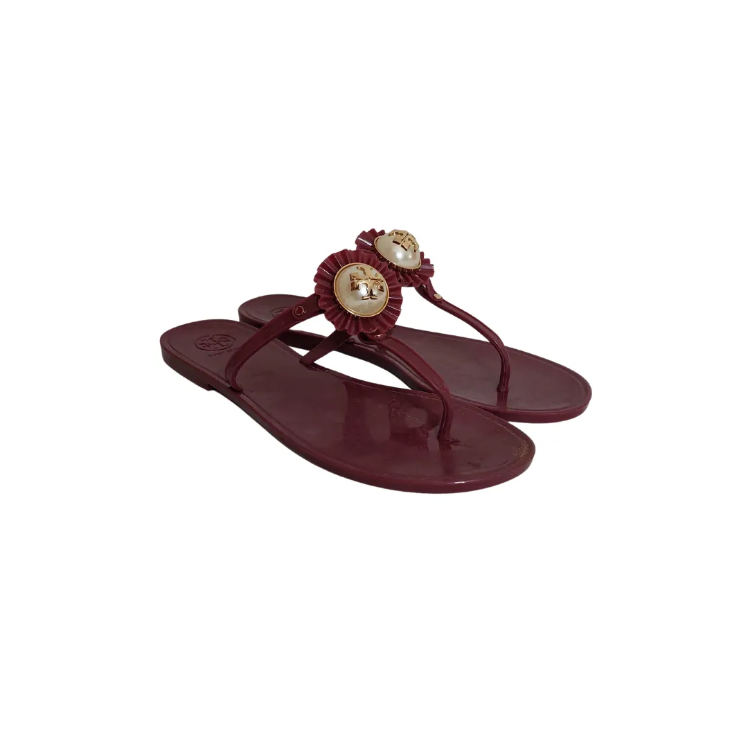 Tory Burch Maroon Melody Jelly Thong Sandals | Pre Loved |