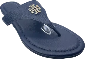 Tory Burch Navy Blue Leather Thong Mule Sandals With Gold Logo UK 3.5 EU 36.5 👠