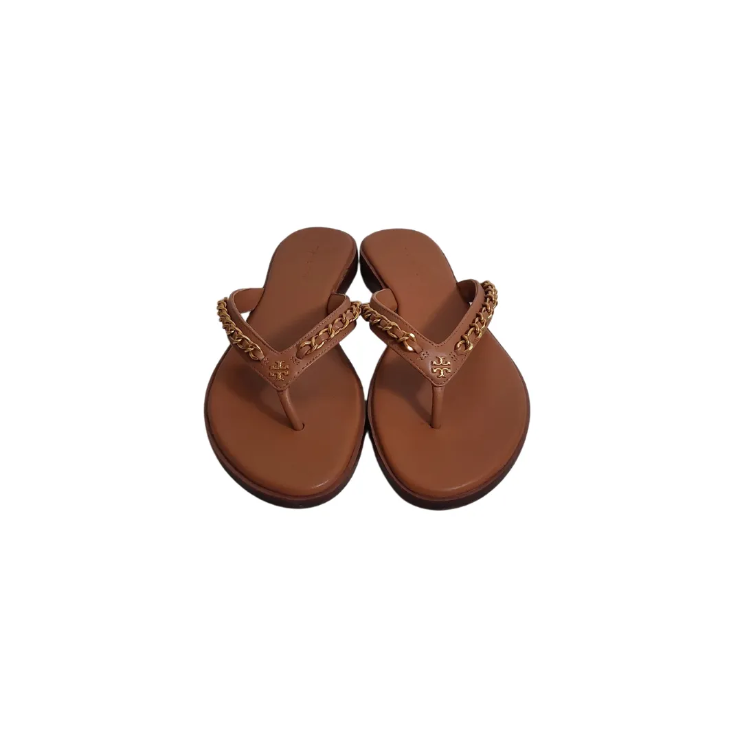 Tory Burch Tan Leather Everly Chain Thong Sandals | Gently Used |