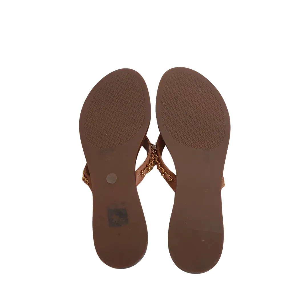 Tory Burch Tan Leather Everly Chain Thong Sandals | Gently Used |